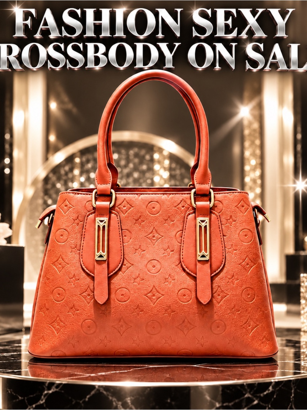 FASHION!  Embossed Orange Tote Handbag - Designer Style